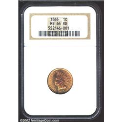 1865 1C MS64 Red NGC. Plain 5. Predominantly bright gold in color, with just a hint of violet color.