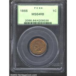 1866 1C MS64 Red and Brown PCGS. The yellow-gold color has occasionally faded slightly into variegat