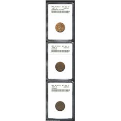 1867 1C--Corroded, Cleaned--ANACS, Unc Details, Net AU50, bright gold color, softly struck; 1868--Cl