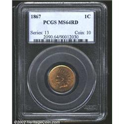 1867 1C MS64 Red PCGS. A scarce early Indian Cent to locate with full mint red color, this piece is.