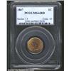 Image 1 : 1867 1C MS64 Red PCGS. A scarce early Indian Cent to locate with full mint red color, this piece is.