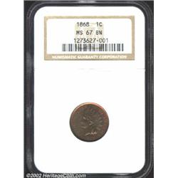 1868 1C MS67 Brown NGC. Despite the color designation, this glossy textured Superb Gem reveals hints