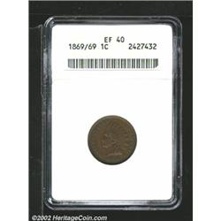 1869/69 1C XF40 ANACS. FS-8.3, Breen-1977, Snow-3. The 9 in the date is sharply repunched north. A G