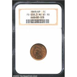 1869 1C MS65 Red and Brown NGC. FS-8.3, Breen-1977, Snow-3. The 69 in the date are sharply repunched