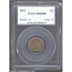 1872 1C MS65 Red and Brown PCGS. S-10. Shallow N in ONE. Recently discovered and apparently quite ra
