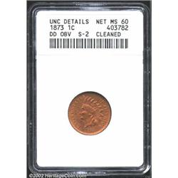1873 1C Open 3--Doubled Die Obverse, Cleaned--ANACS. Unc Details, Net MS60. Snow-2, "very scarce." T