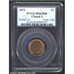 1873 1C Closed 3 MS65 Red and Brown PCGS. The centers are richly toned in lavender shades. A well pr
