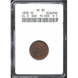 1873 1C Doubled LIBERTY VF30 ANACS. FS-009, Snow-1. This Mint error is considered to be the "chief o