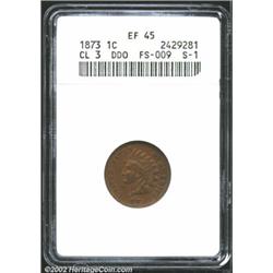 1873 1C Doubled LIBERTY XF45 ANACS. FS-009. Snow-1. Extremely rare in all grades, this is the much m