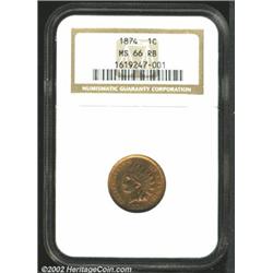 1874 1C MS66 Red and Brown NGC. Light brown devices accentuated by surrounding crimson towards the p
