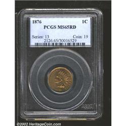 1876 1C MS65 Red PCGS. A second Gem example with full red color, this piece has even red color over.