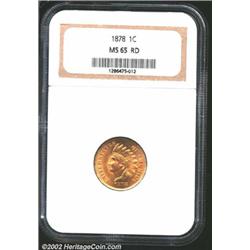 1878 1C MS65 Red NGC. A bright and flashy gold Gem with a good strike and clean surfaces. A scarce a