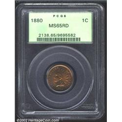 1880 1C MS65 Red PCGS. A well struck Gem, although the fields have a wavy surface (as made) due to w