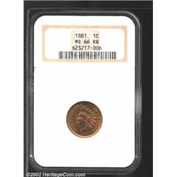 1881 1C MS66 Red and Brown NGC. The gold-green surfaces are lustrous and seemingly pristine. The che