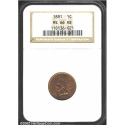 1881 1C MS66 Red and Brown NGC. Wonderfully muted and even chestnut red color. The fields are distur