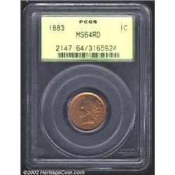 1883 1C MS64 Red PCGS. Lovely pink-orange color, with unabraded surfaces and a reasonable strike. A.