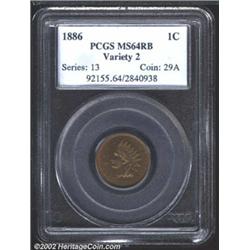 1886 1C Type Two MS64 Red and Brown PCGS. The obverse has deep orange fields and a green-gray portra