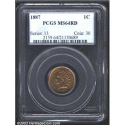 1887 1C MS64 Red PCGS. A lustrous near-Gem with nearly pristine surfaces and a typical strike. A cou