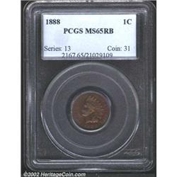 1888 1C MS65 Red and Brown PCGS. The obverse has luminous orange-violet color, while the reverse has