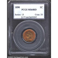 1890 1C MS64 Red PCGS. The fields have blazing orange color, while the centers have olive-green hues