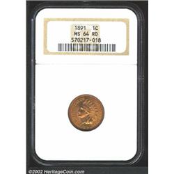1891 1C MS64 Red NGC. This crimson-red example is uncommonly attractive even for the MS64 Red level.