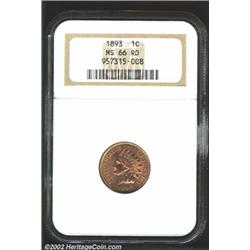 1893 1C MS66 Red NGC. The pink-red surfaces are fully original with undiminished mint bloom. A high.