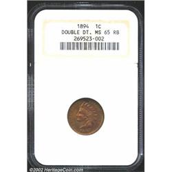 1894 1C Doubled Date MS65 Red and Brown NGC. Snow-1. This dramatically doubled date shows strong rep