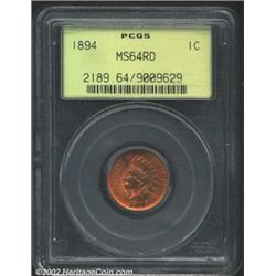 1894 1C MS64 Red PCGS. A nicely struck and lustrous near-Gem that has fiery orange color. The second