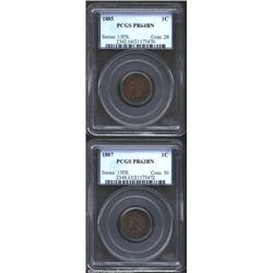 1885 1C PR64 Brown PCGS, the mirrored fields reveal deep sea-green, gold, and violet patina, well st
