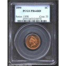 1890 1C PR64 Red PCGS. Closed 9 in date. A sharply struck near-Gem that possesses attractive and con