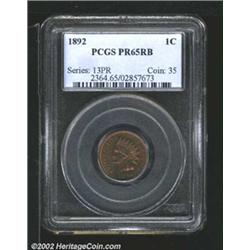 1892 1C PR65 Red and Brown PCGS. The fields have luminous and attractive burnt-orange color, while t