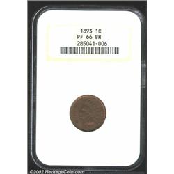 1893 1C PR66 Brown NGC. Rich gold, violet, and green patina appears when the Cent is rotated under a