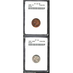 1895 1C Cent PR63 Red and Brown ANACS, mottled olive-brown patina drifts over the otherwise lustrous