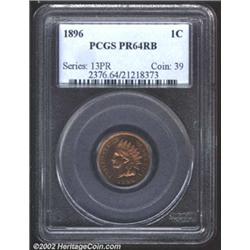1896 1C PR64 Red and Brown PCGS. Deep gold color, with mild cameo contrast between the devices and t