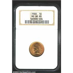 1903 1C MS66 Red NGC. The otherwise orange-gold surfaces reveal an area of more vibrant luster over.