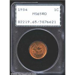 1904 1C MS65 Red PCGS. An orange-gold Gem with flashy luster and impressive preservation. Sharply st
