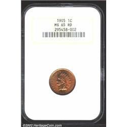 1905 1C MS65 Red NGC. Vivid orange in color. This highly lustrous Gem has immaculate surfaces, a goo