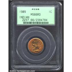 1909 1C MS66 Red PCGS. Shimmering fall-foliage patina on the well preserved surfaces of this coin. N