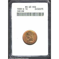 1909-S 1C MS63 Red ANACS. A lustrous orange-gold example that has a good strike and pleasing surface