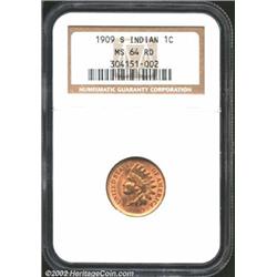1909-S 1C MS64 Red NGC. Attractive red honey patina with remarkably clean fields. Somewhat softly st
