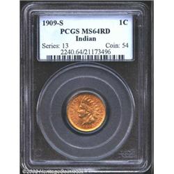 1909-S 1C MS64 Red PCGS. Fulsome golden-orange luster shimmers over both sides of this frosty textur