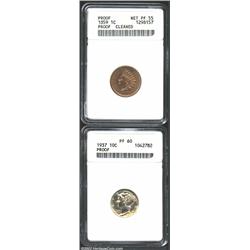 1859 Cent--Cleaned--ANACS, Net PR55, well struck with rich color but the obverse is hairlined, a one