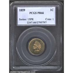 1859 1C PR66 PCGS. Government records indicate that the Philadelphia Mint delivered 800 proofs in th