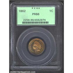 1862 1C PR66 PCGS. We do not know exactly how many proof Indian Cents were produced in 1862, but bot