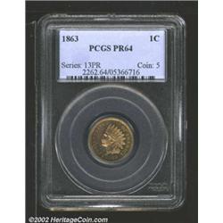 1863 1C PR64 PCGS. A razor-sharp near-Gem with pleasing field reflectivity and undisturbed surfaces.