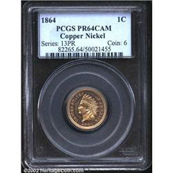 1864 1C Copper-Nickel PR64 Cameo PCGS. Unlike the coin in the previous lot, this near-Gem displays b