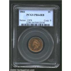 1866 1C PR64 Red and Brown PCGS. A well struck near-Gem with luminous gold color at the margins and.