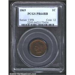 1869 1C PR64 Red and Brown PCGS. Richly variegated gold, lilac, and aqua-green patina. A well struck