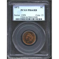 1872 1C PR66 Red and Brown PCGS. A razor-sharp Gem with bright yellow-green color that approaches th