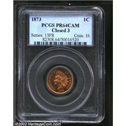 1873 1C Closed 3 PR64 Cameo PCGS. Similar to the coin we sold in our 2001 Central States Sale, the s